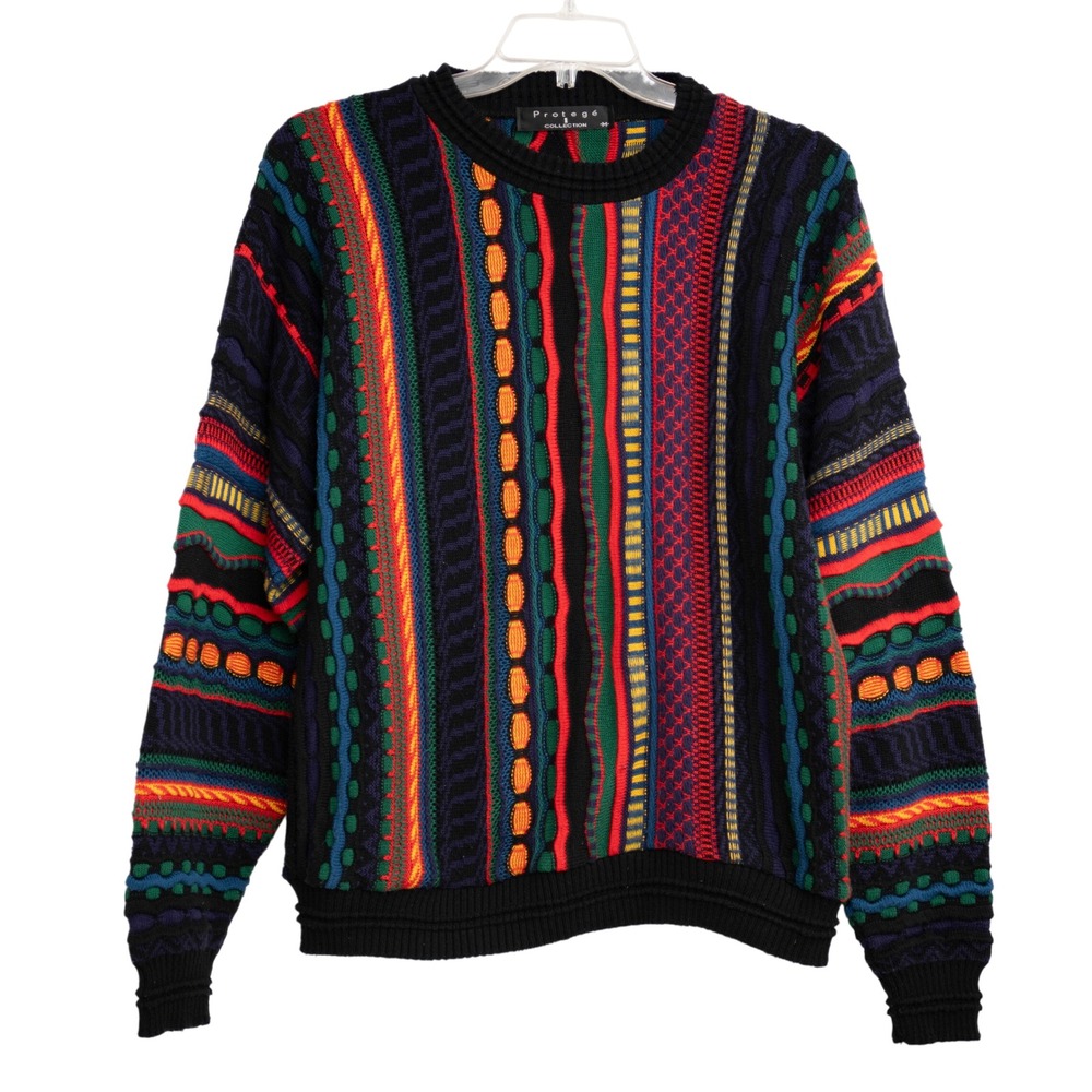 VTG Protege Coogi Style Mens 3D Textured Knit Sweater Multicolor 90s Retro Sz M